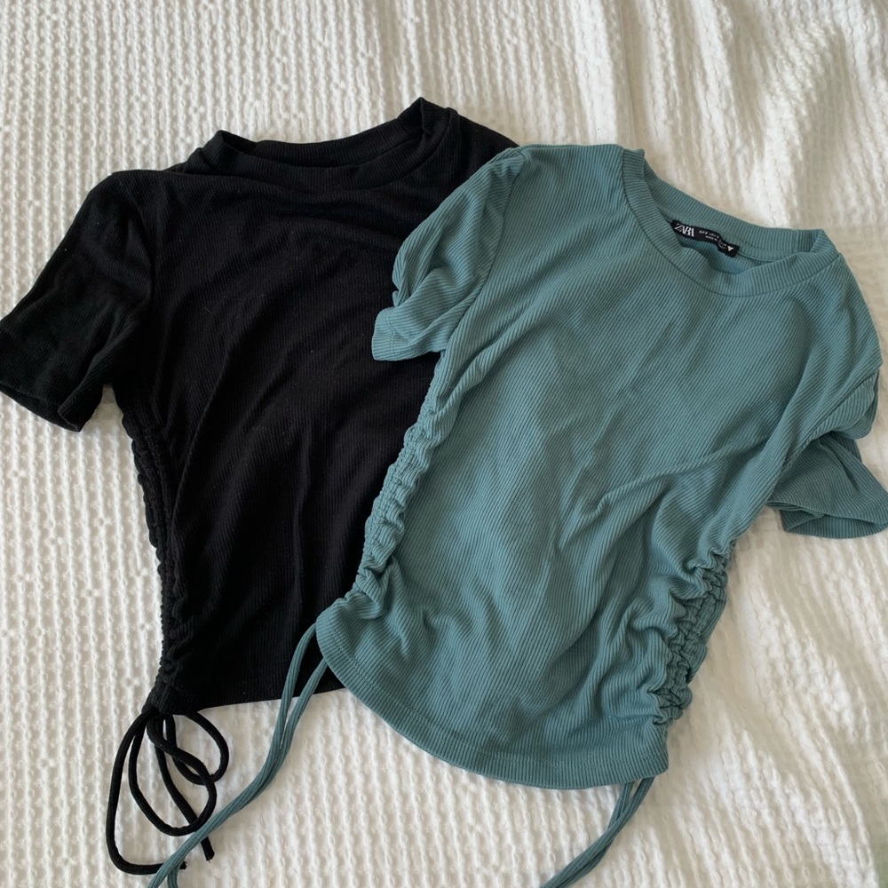 Two Zara Ribbed Ruched Tops